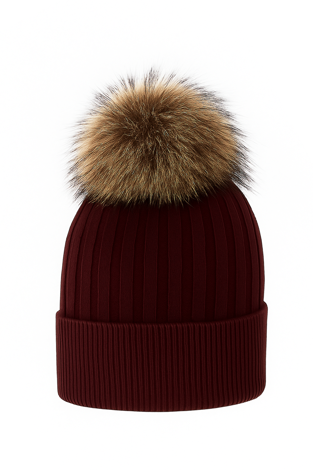 Luxe Soft Knit Beanie hat with pompom -Burgundy