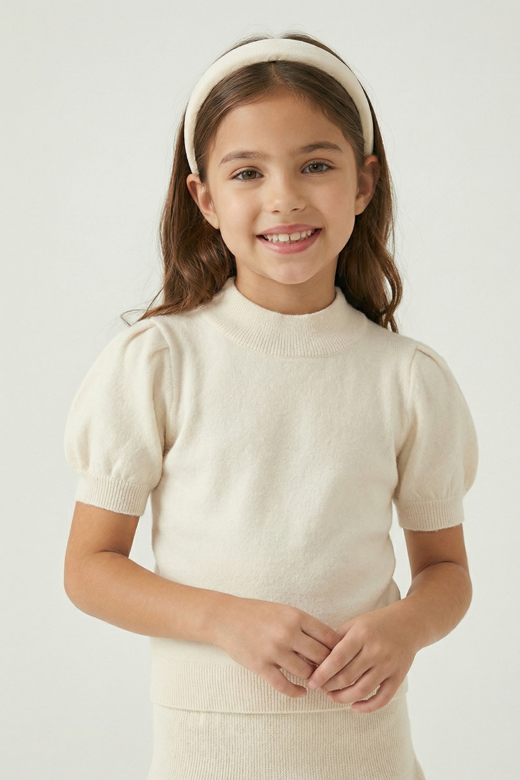 Cashmere puff sleeve sweater and skirt / Ivory