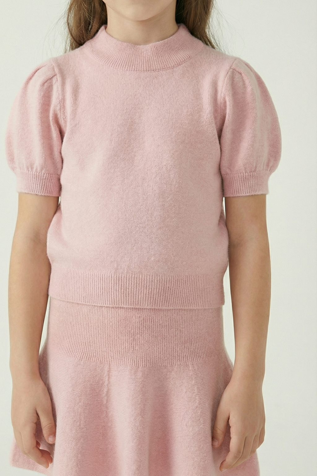 Cashmere puff sleeve sweater and skirt / Pink