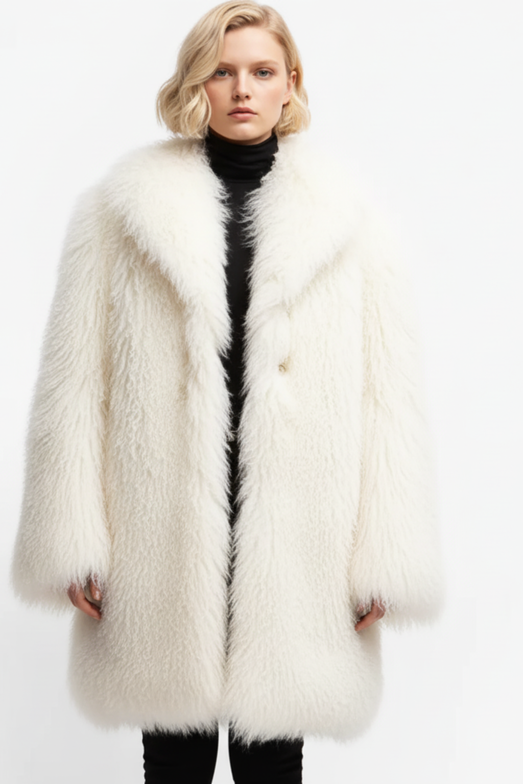 Womens mongolian fur long coat - Ivory