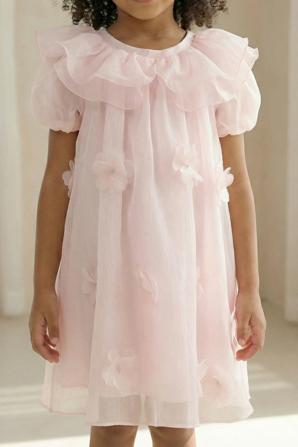Amélie Ruffle sleeve dress - Soft Pink