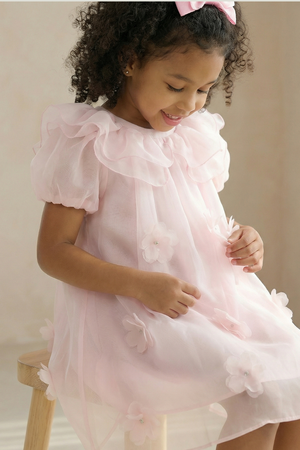 Amélie Ruffle sleeve dress - Soft Pink