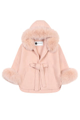 'Elodie' belted cashmere coat with hood  - Blush