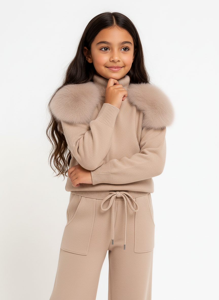 Knitted fur shoulder set - Wide leg -  - CAPPUCCINO