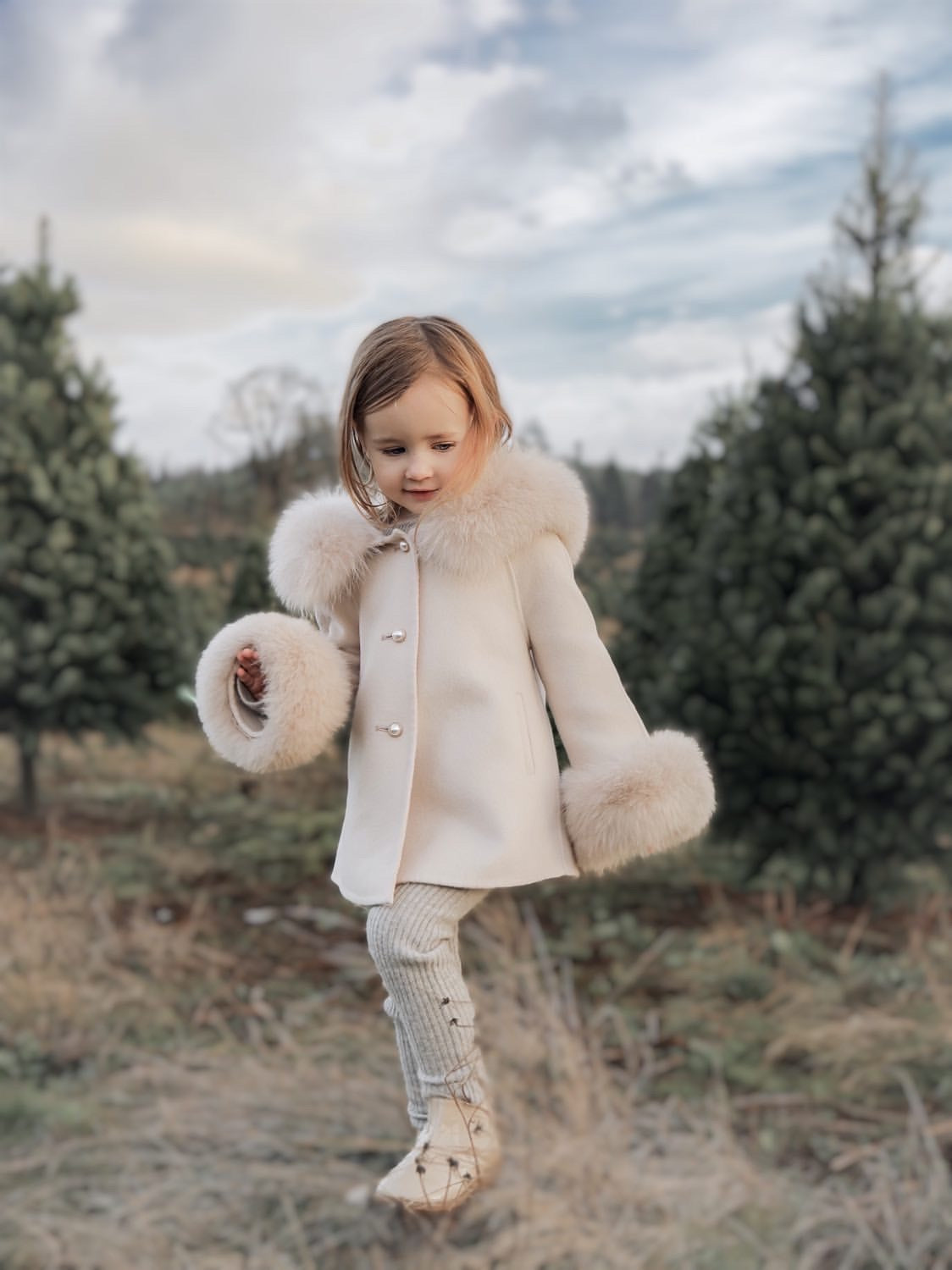 'Maya' Hooded Cashmere Coat with fur