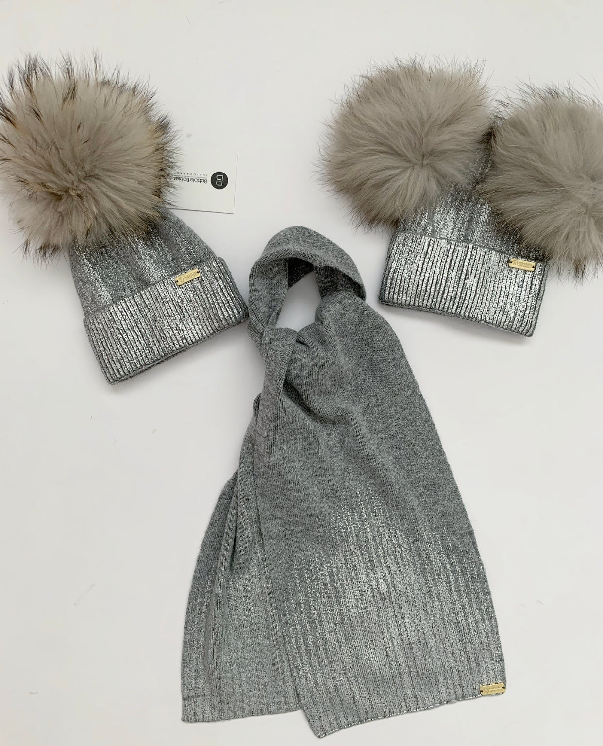 Angora 'Florence' pompom hat & scarf set / Grey
