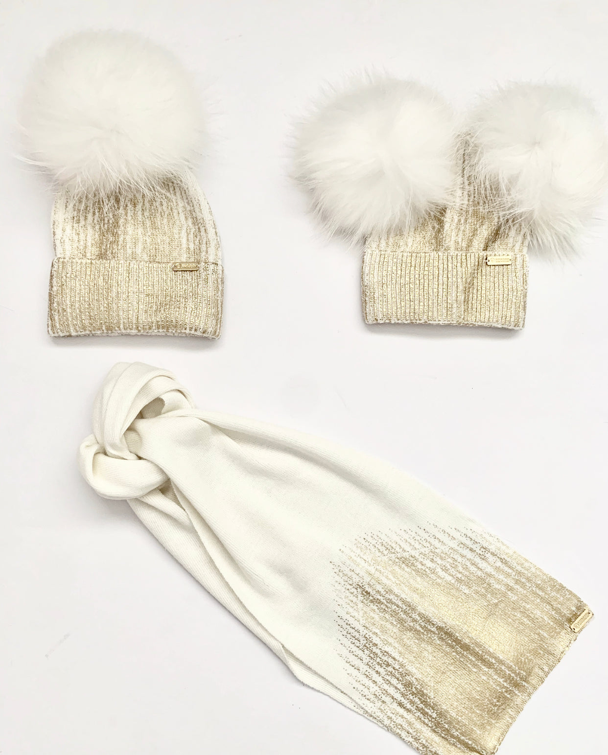 Angora 'Florence' pompom hat & scarf set / Ivory