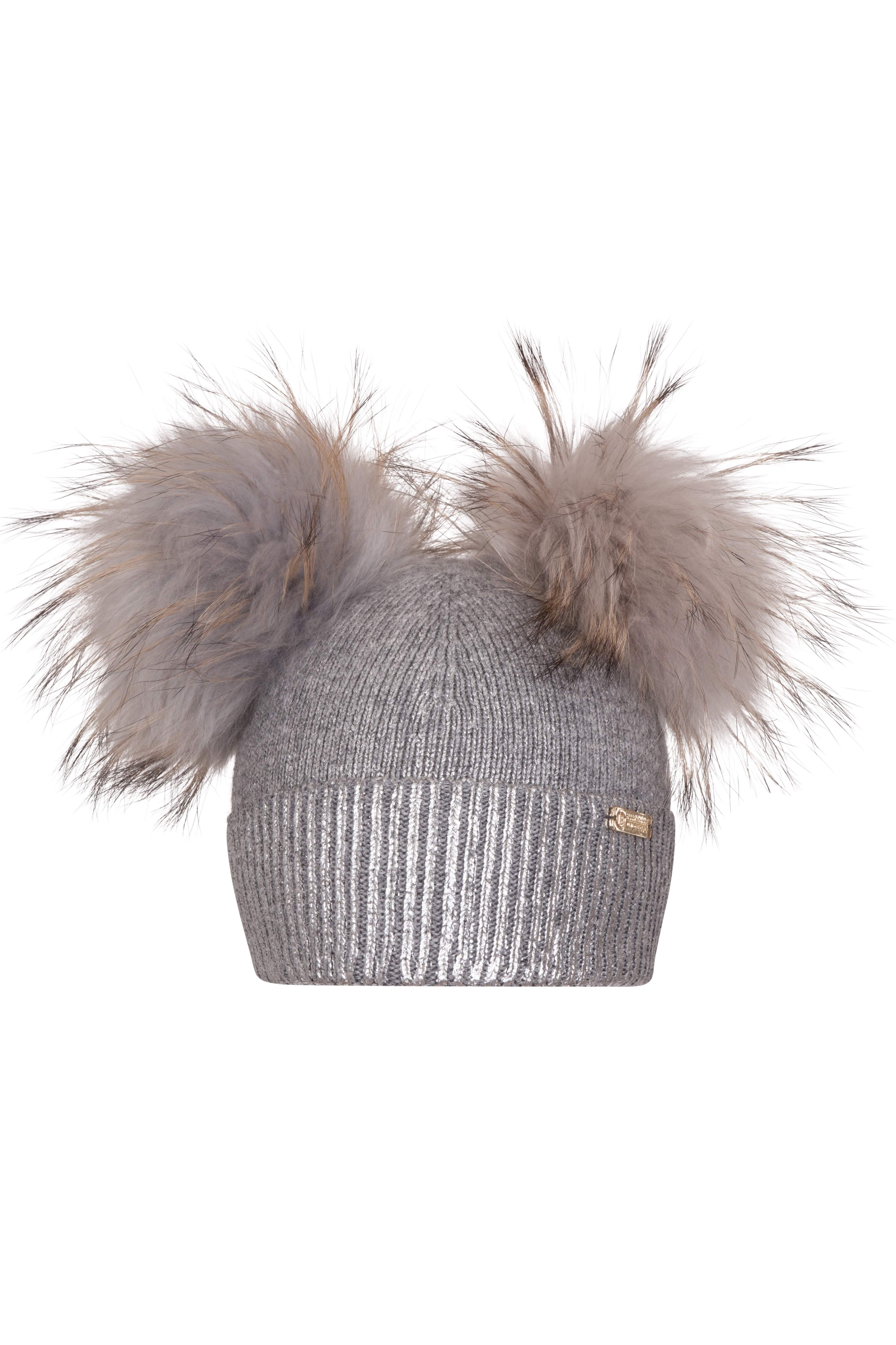 Angora 'Florence' pompom hat & scarf set / Grey