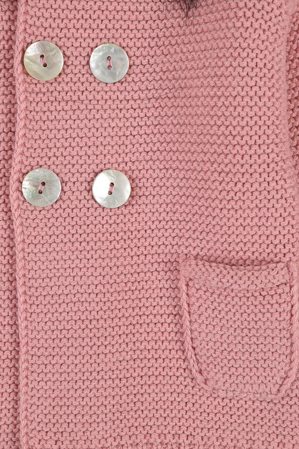 Bobble Babies knitted jacket in peony pink / natural hood trim