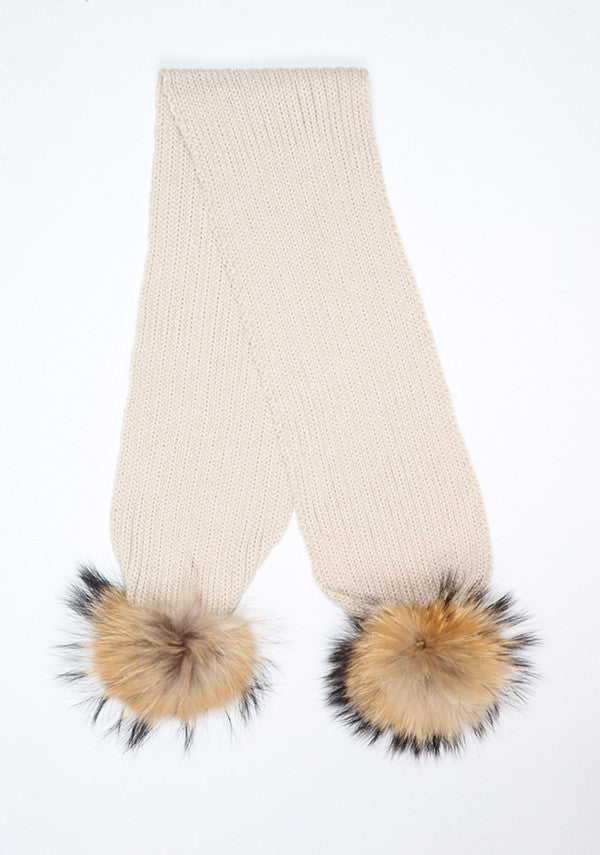 Oatmeal Beige Double Pom Pom Scarf