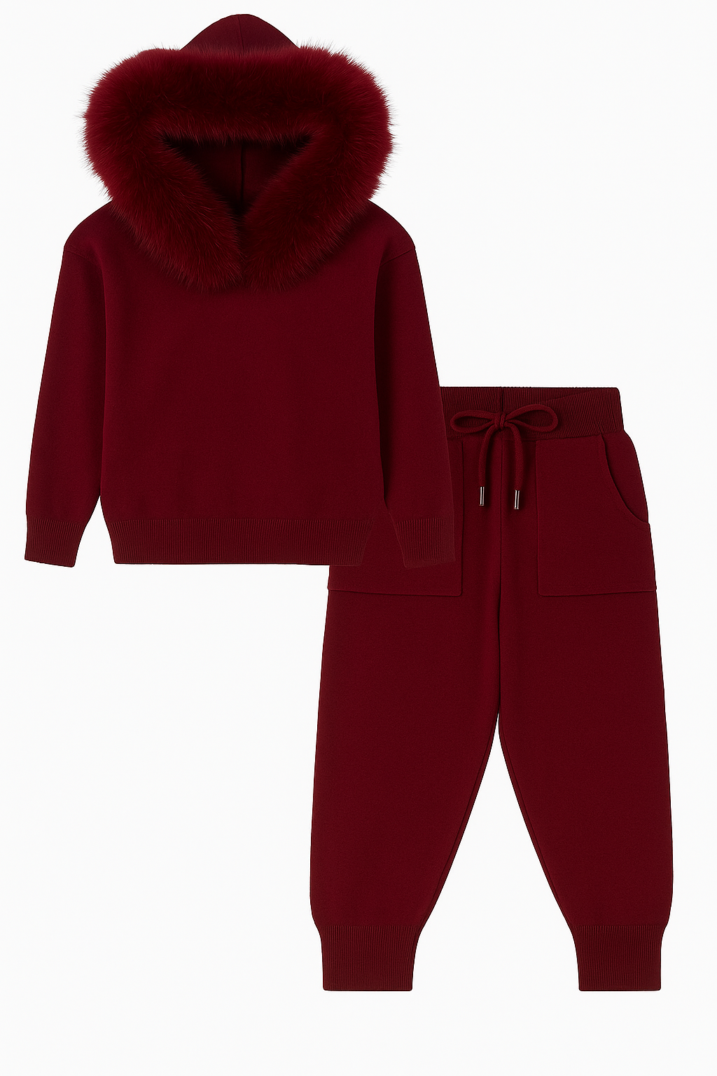 Pre Order- Knitted Hoodie Jogger Set - Burgandy