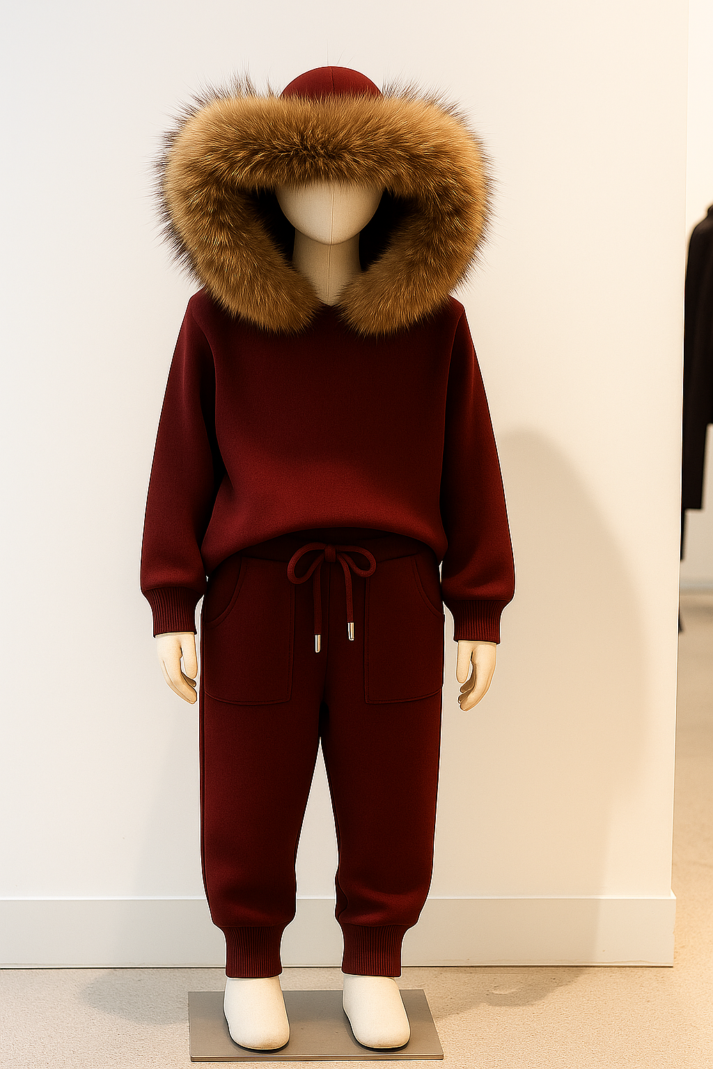 Pre Order -Knitted Hoodie Jogger Set - Burgandy / Natural
