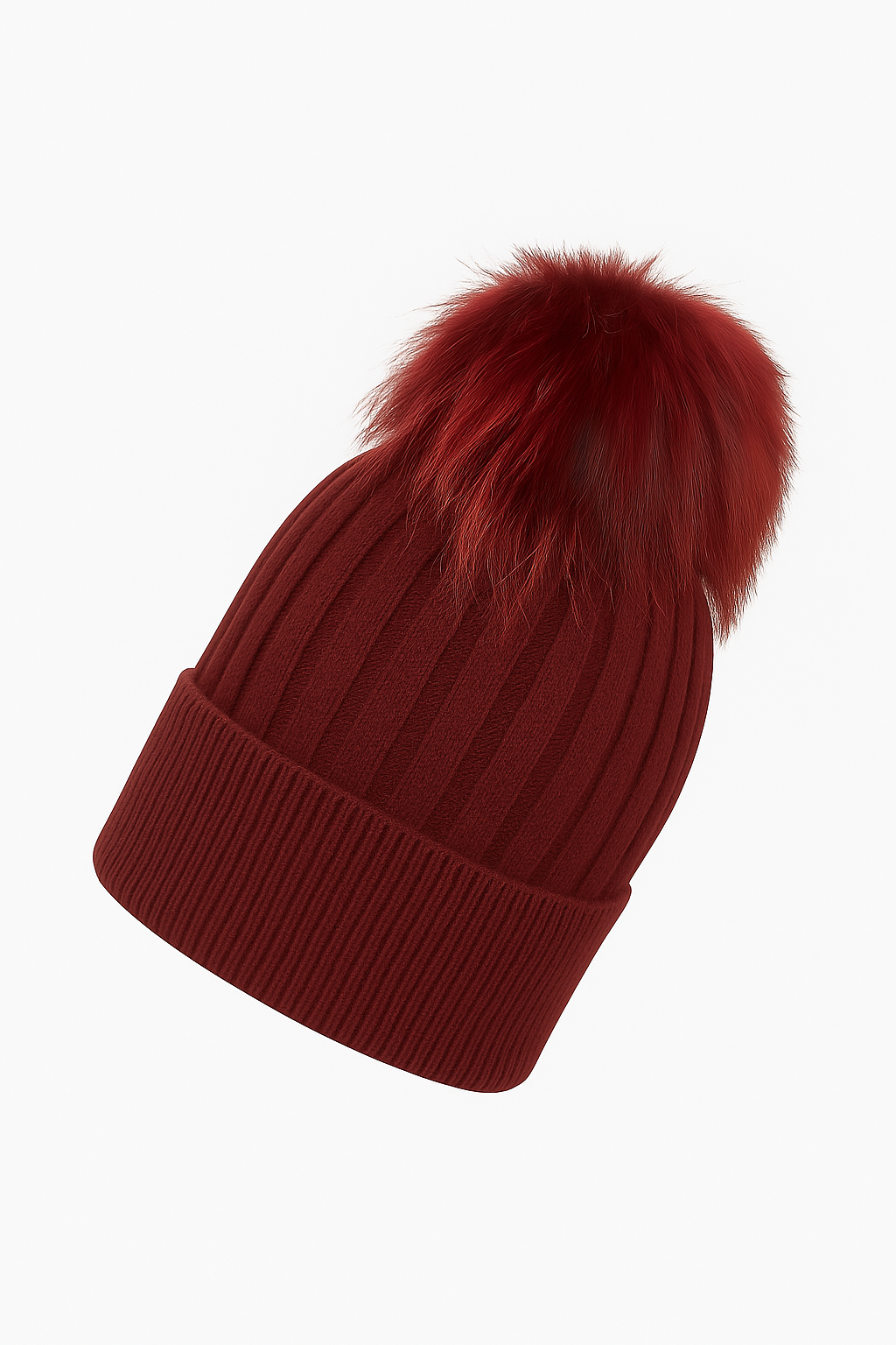 Luxe Soft Knit Beanie hat with pompom -Burgandy