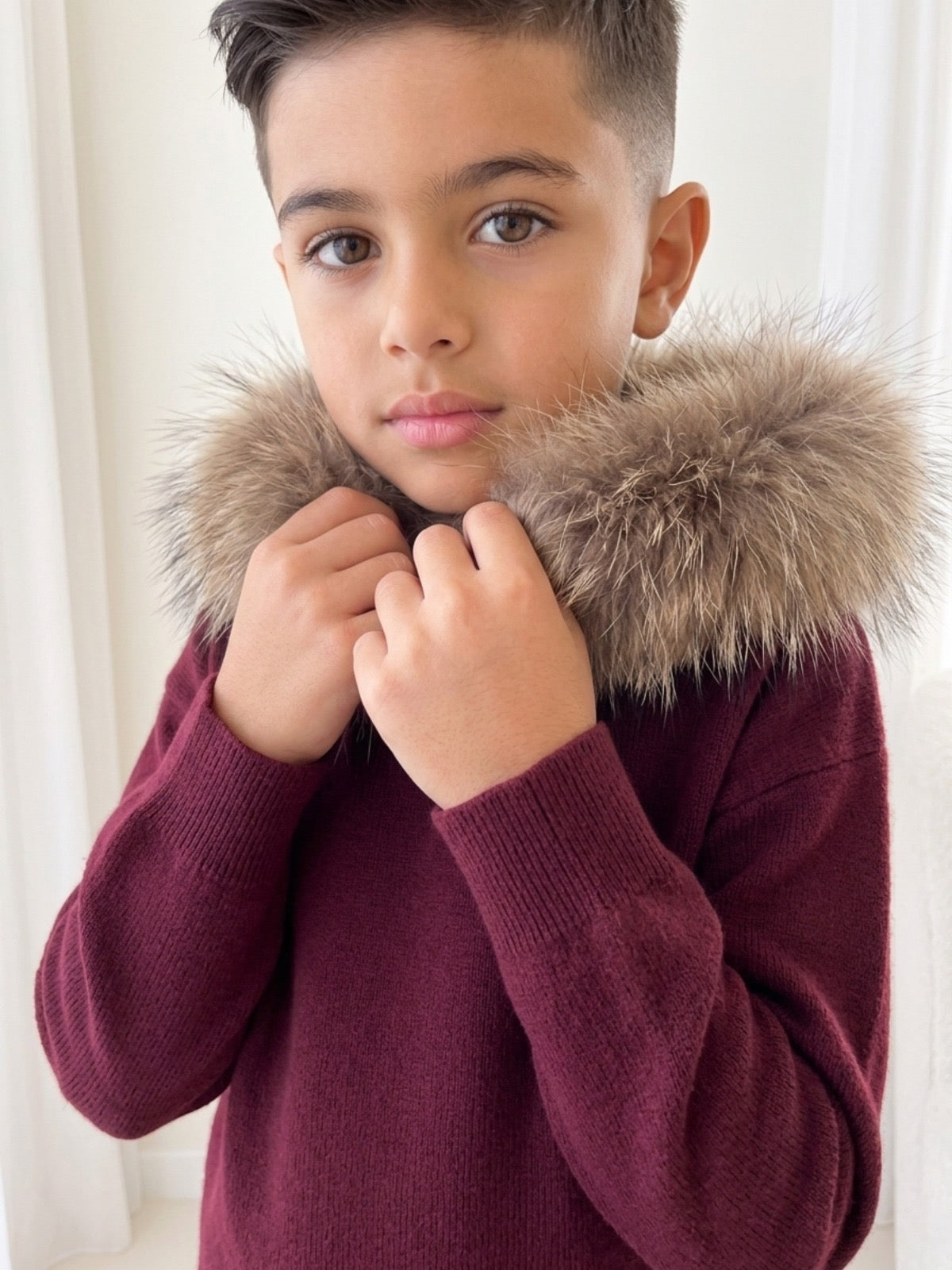 Knitted Hoodie Jogger Set - Burgundy Natural Hood