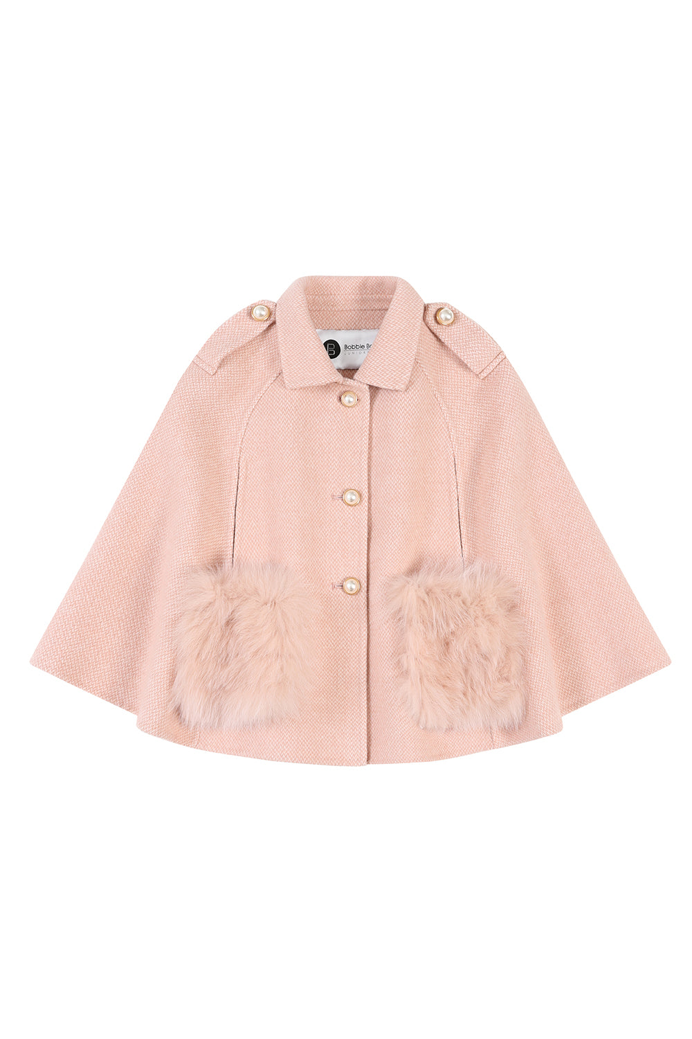 'London' Cashmere cape with fur pocket - Blush