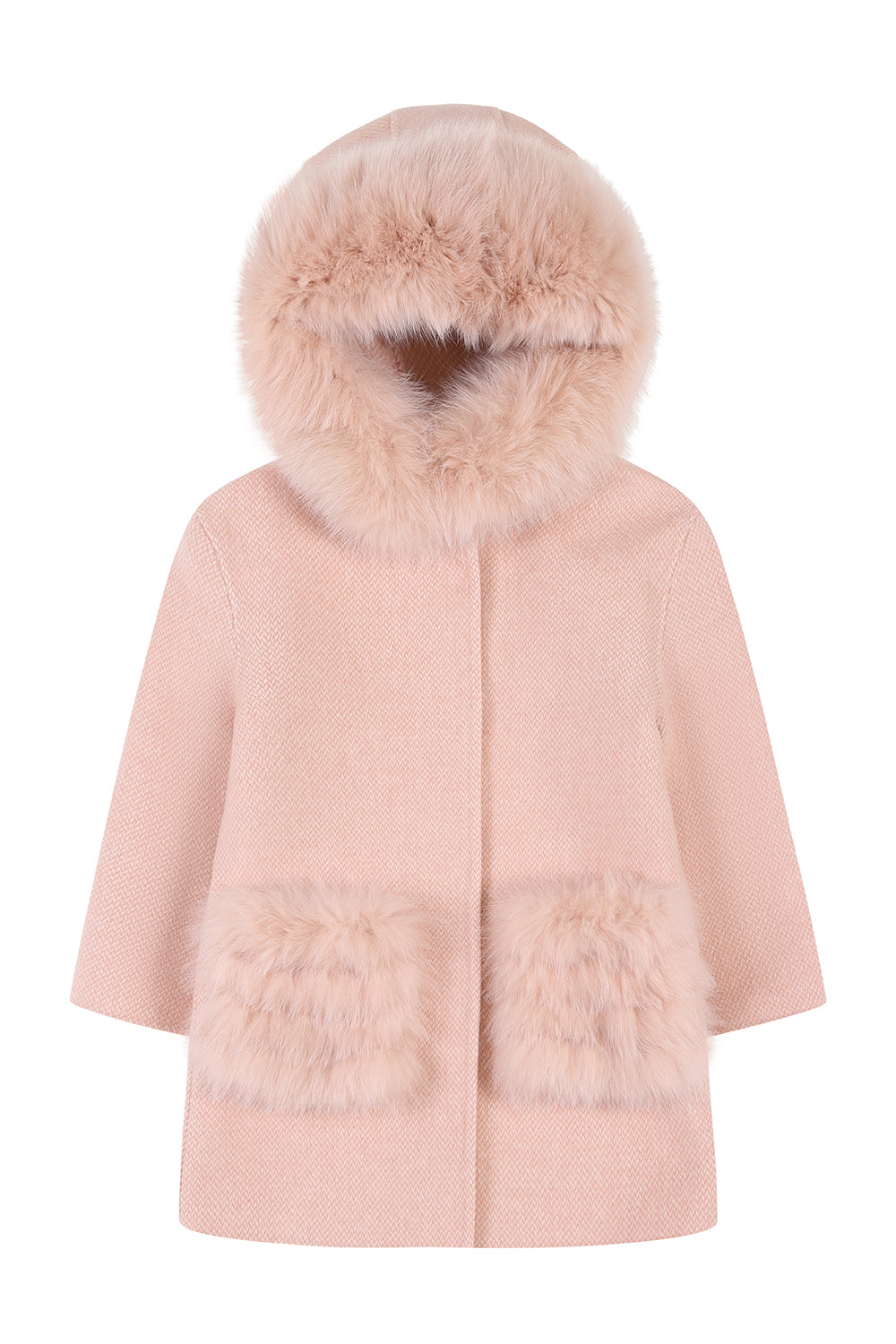 'Thea' hooded cashmere coat with fur pocket - Blush