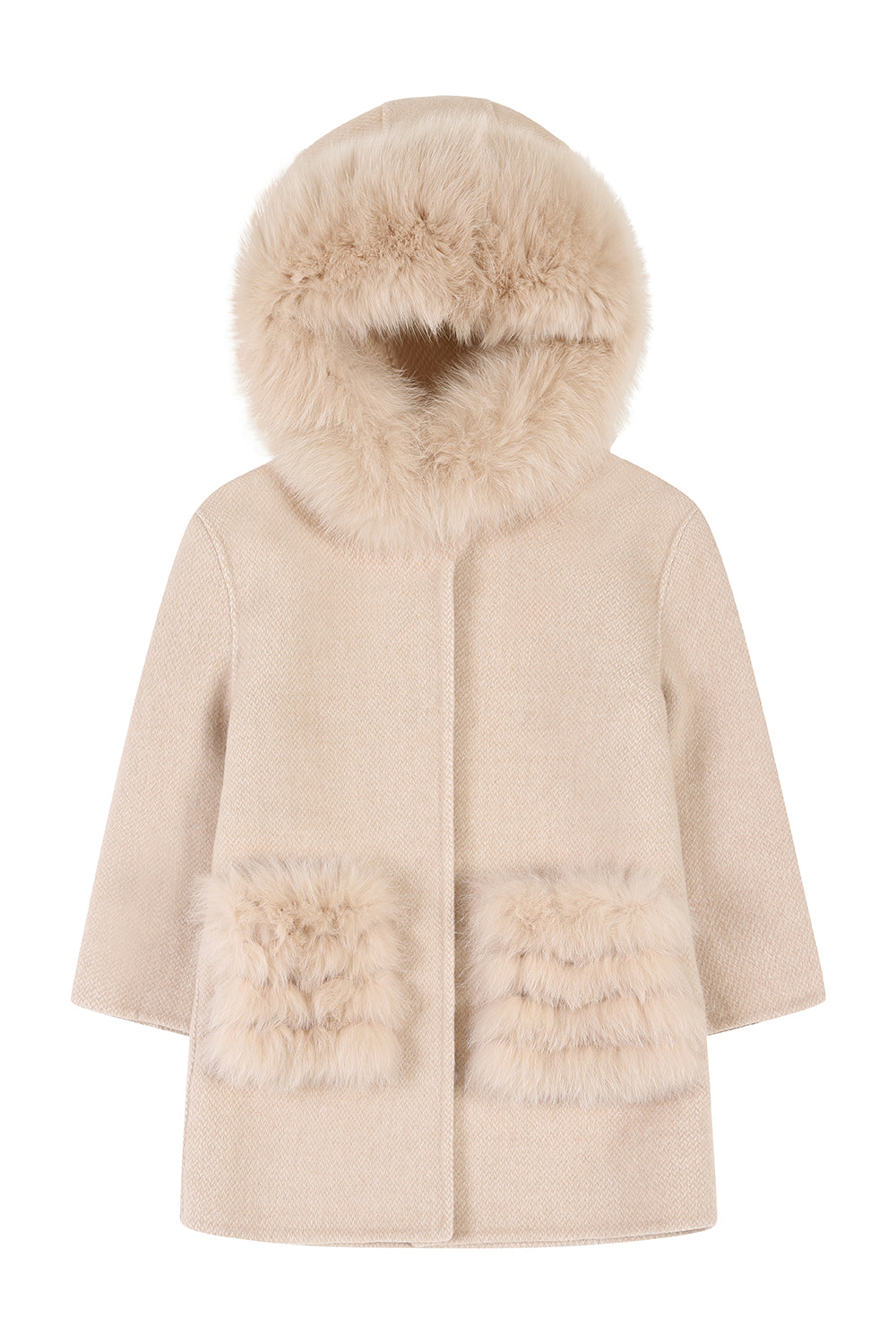 'Thea' hooded cashmere coat with fur pocket - Nude