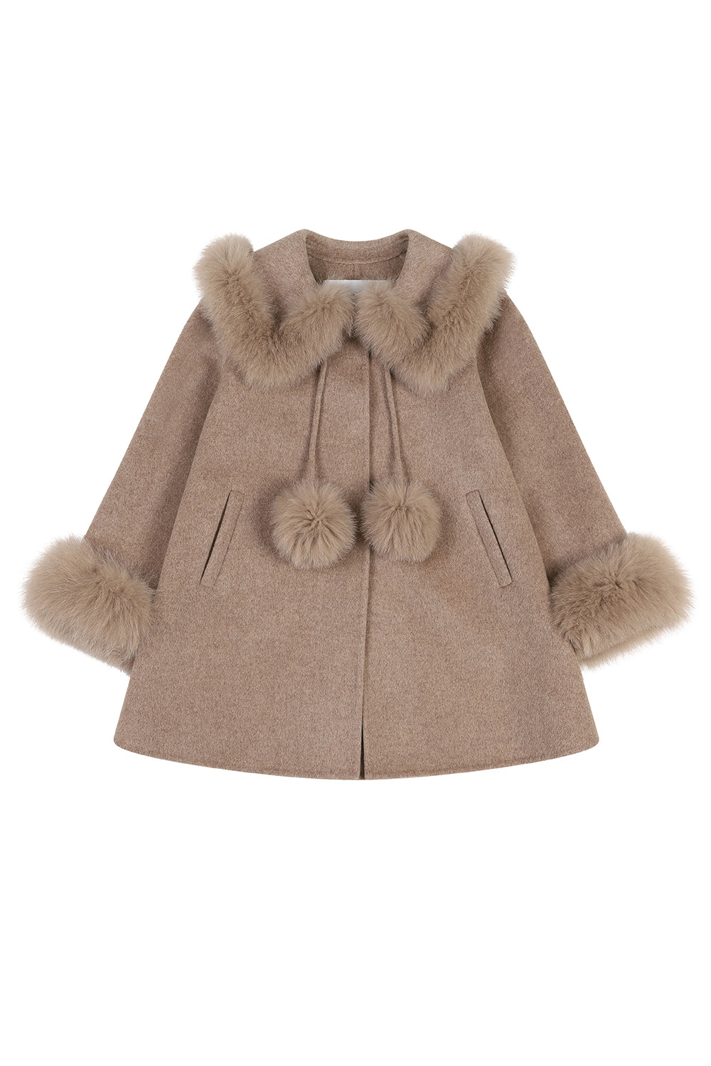 Cashmere coat with pom-poms - Taupe