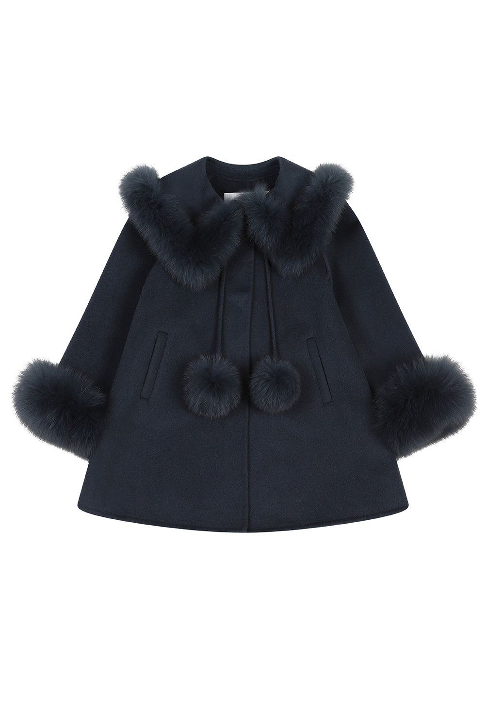 'Victoria' Cashmere coat with pom-poms - Navy