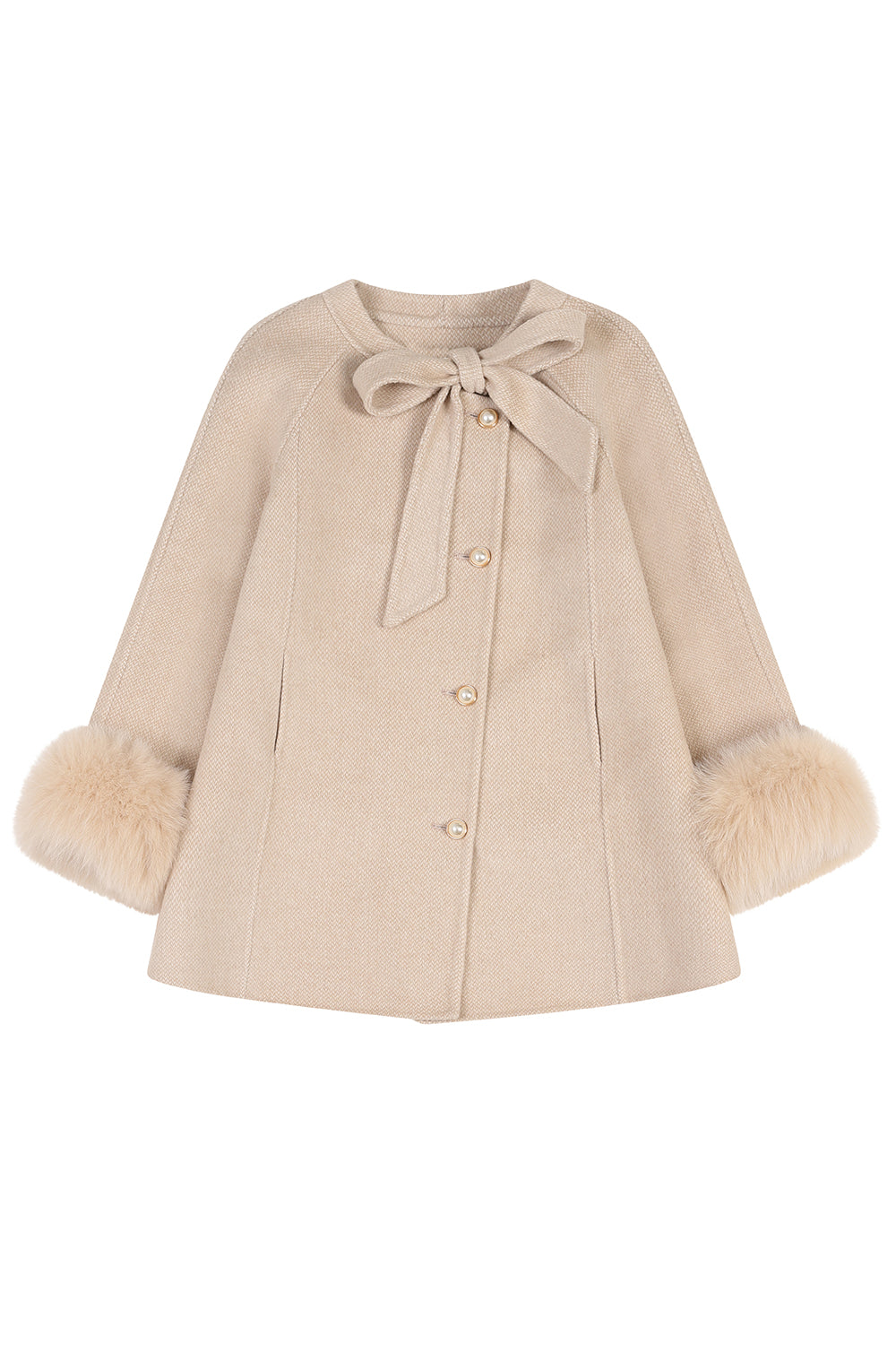 'Grace' Bow Cashmere Coat - NUDE