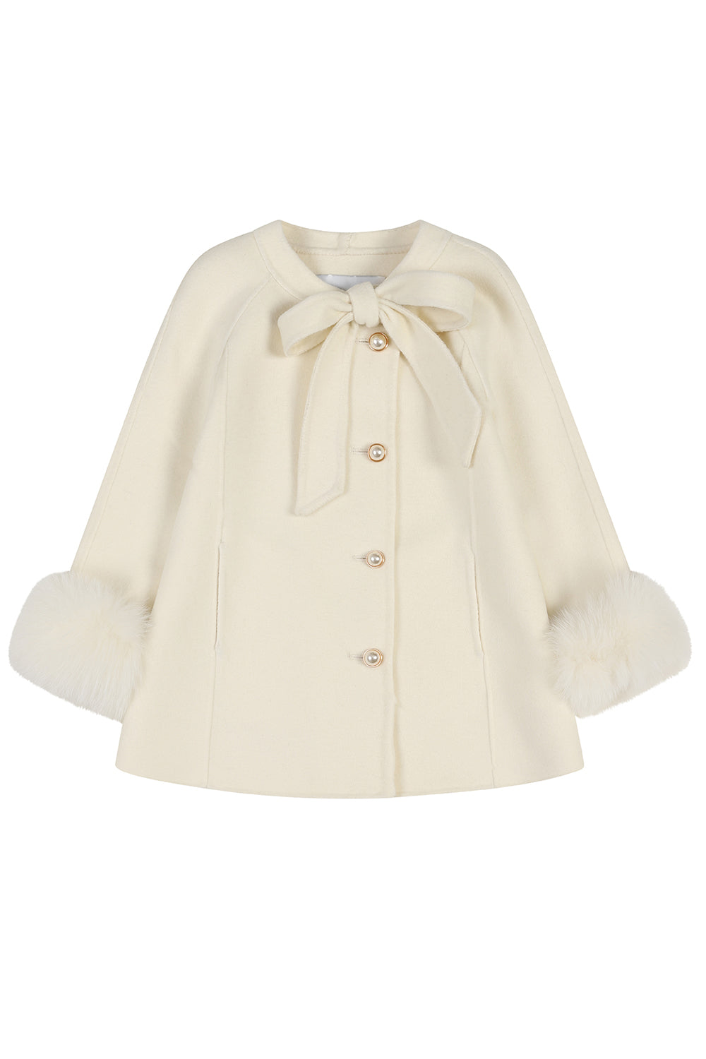 'Grace' Bow Cashmere Coat - IVORY