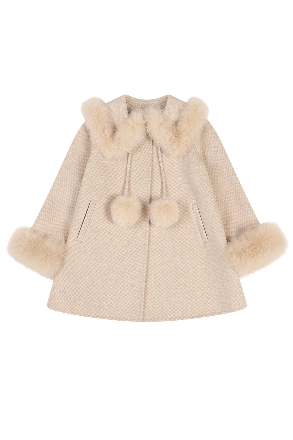 Cashmere coat with pom-poms - Nude