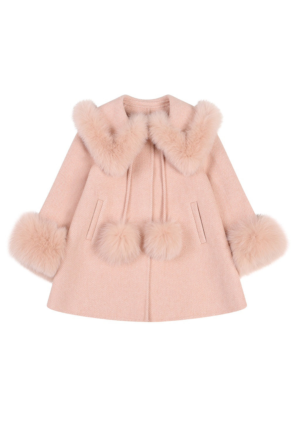 Cashmere coat with pom-poms - Blush