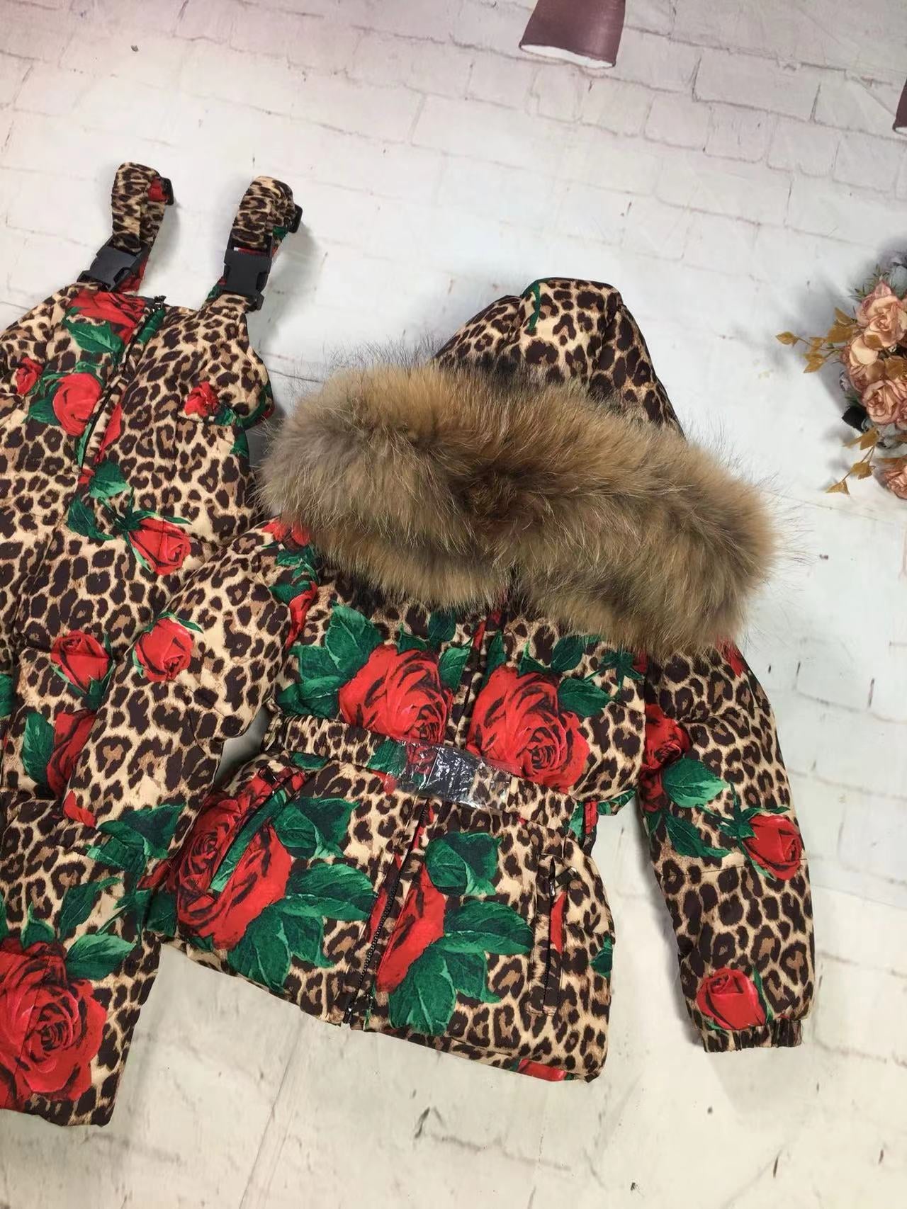 Rosette Leopard two piece snowsuit