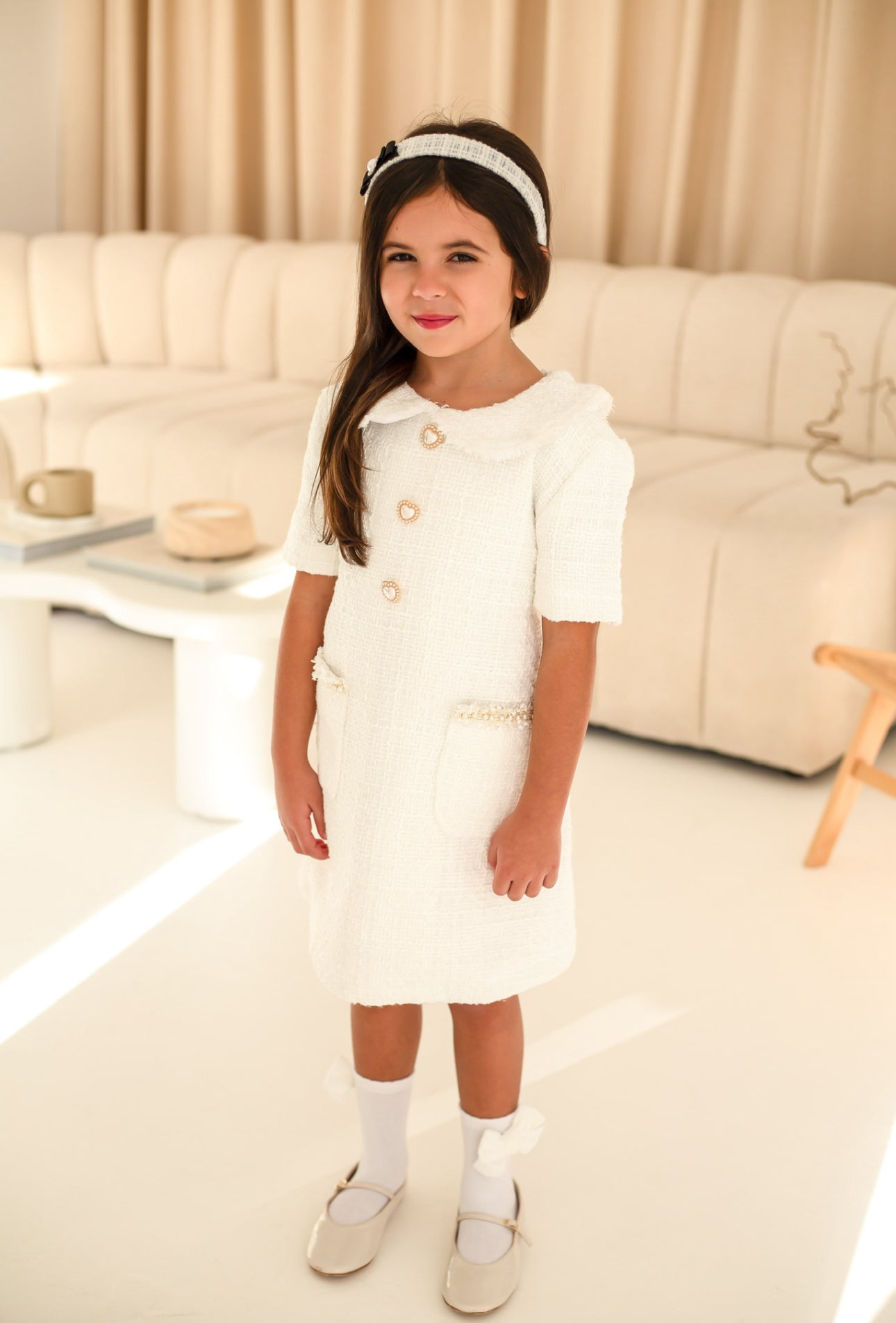 'Emelie' white tweed dress - Pre order 31.03.25