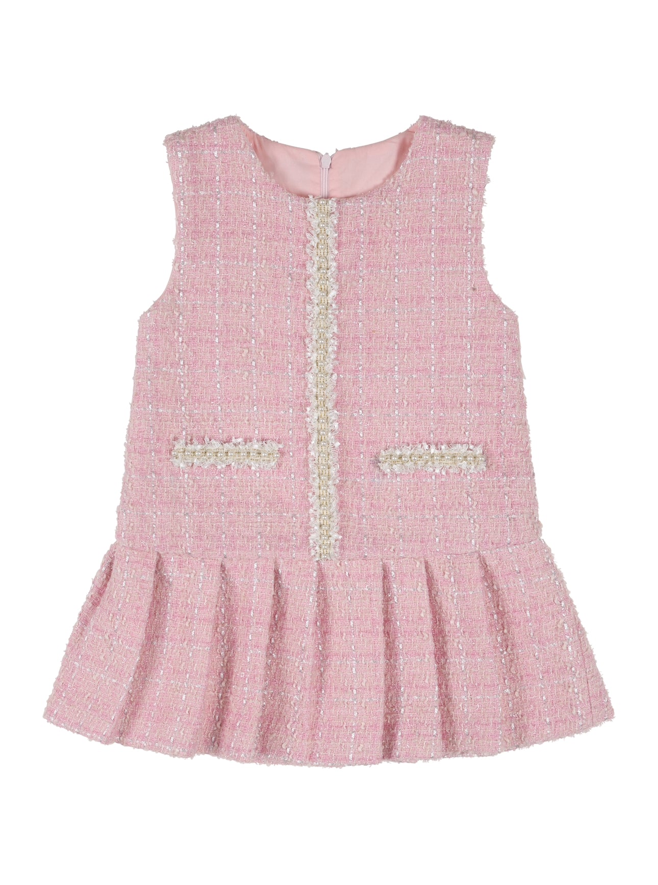 'Penelope' pink sleeveless tweed dress - Pre order 31.03.25