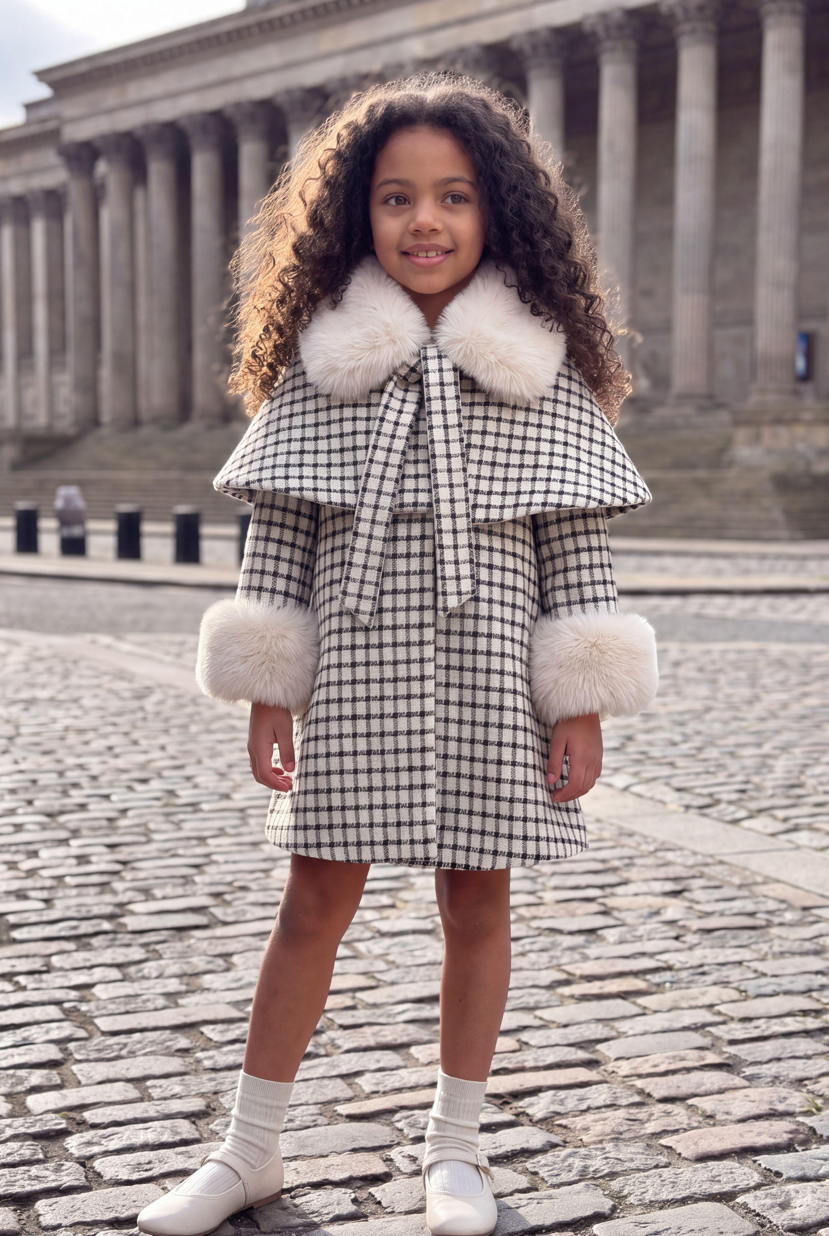 The Sloane Cape Coat - Ivory check