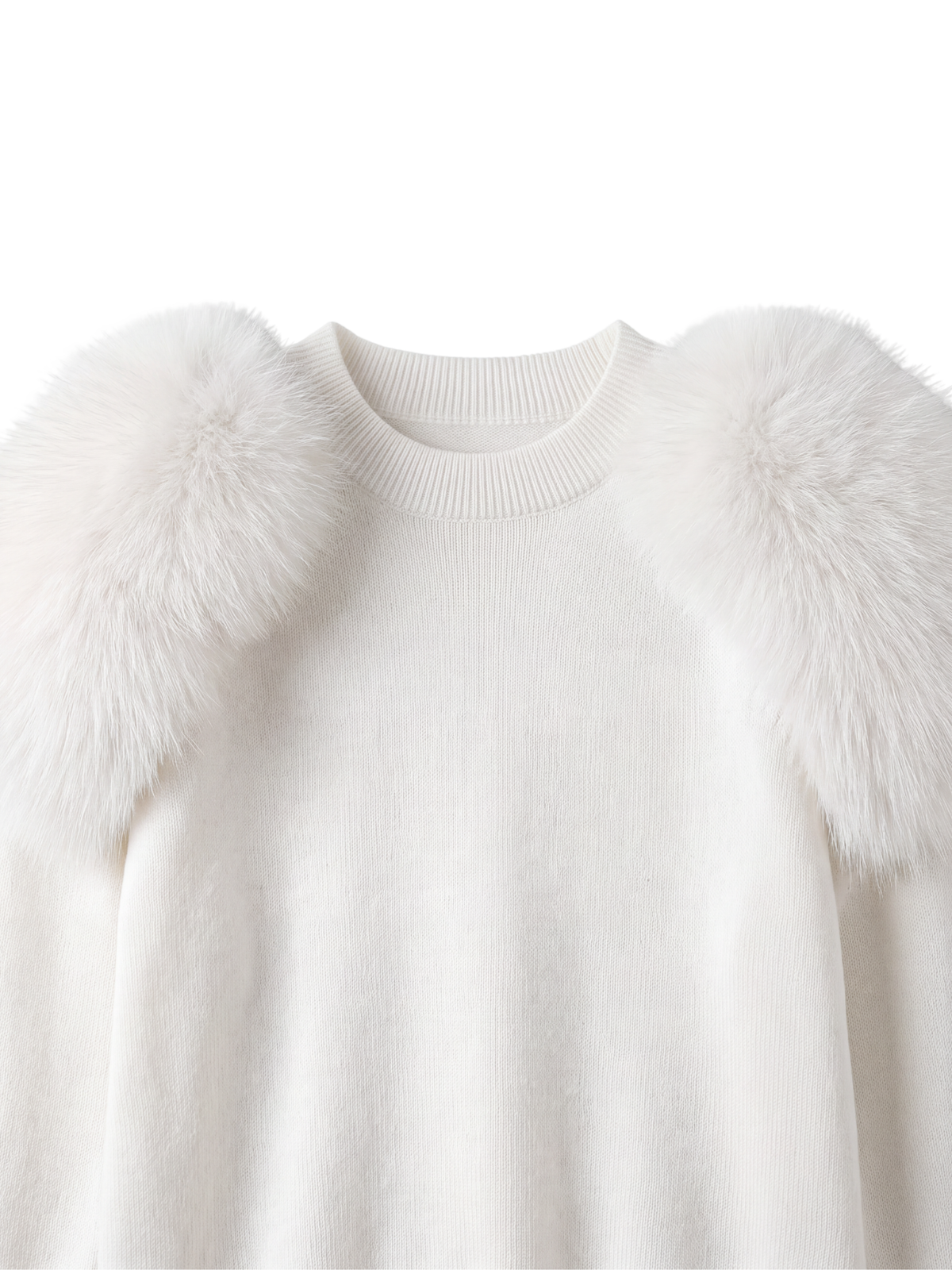 Fur Shoulder Crew Neck Knit Set – Ivory