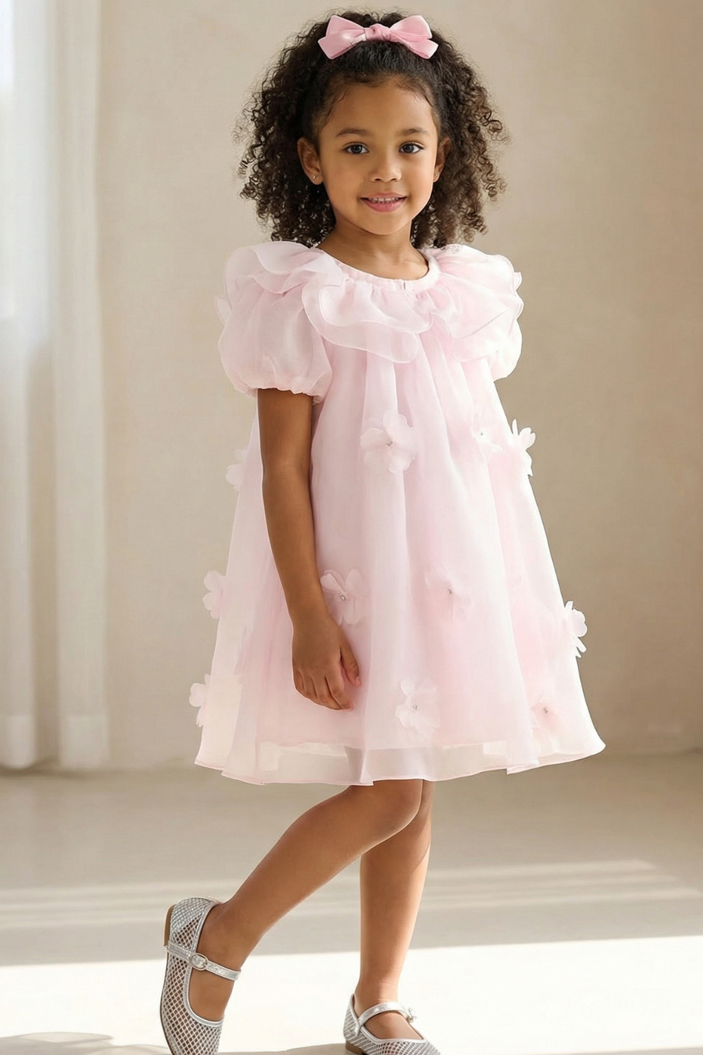 Amélie Ruffle sleeve dress - Soft Pink