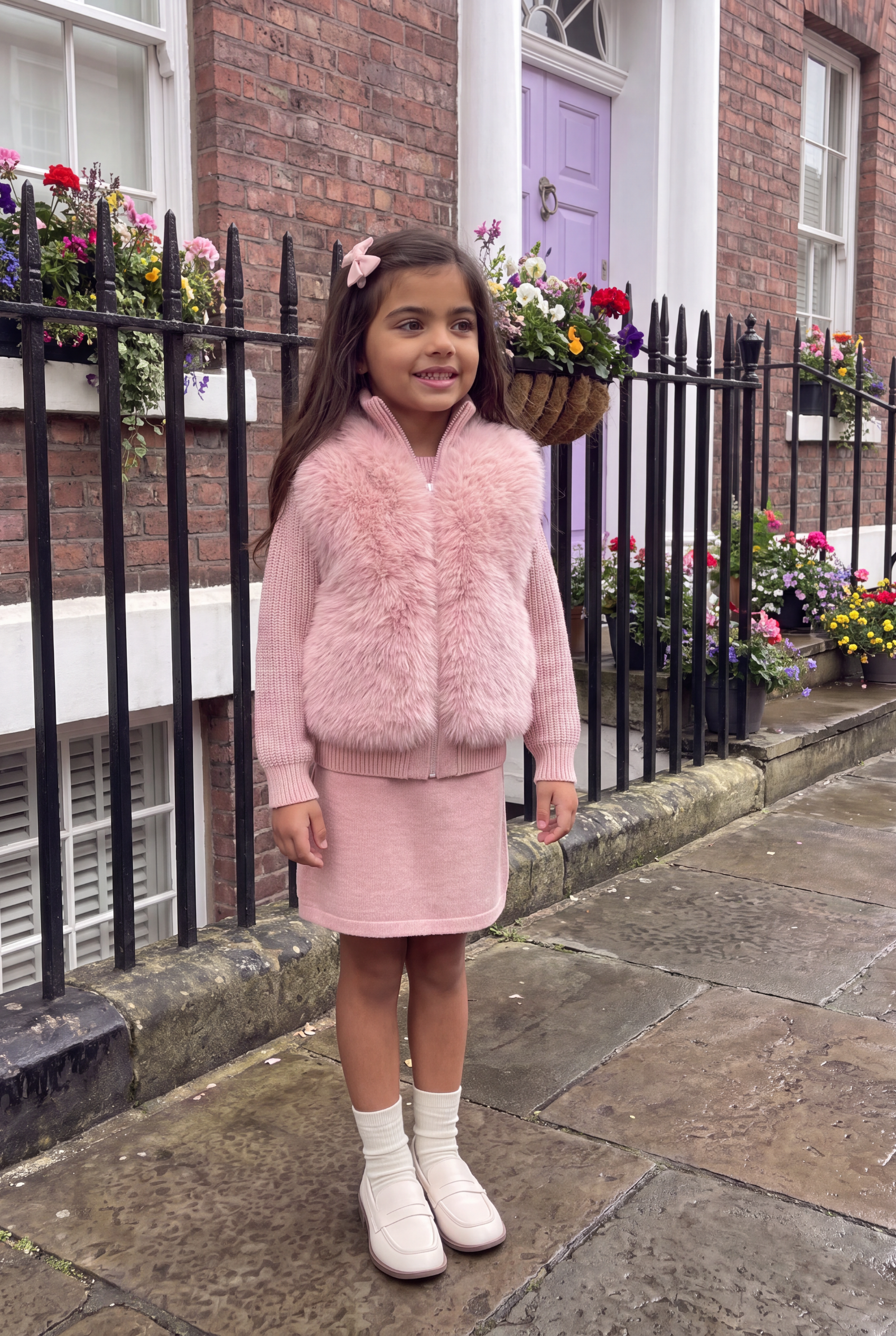 The Beau Knit Faux-Fur Skirt Set - Pink