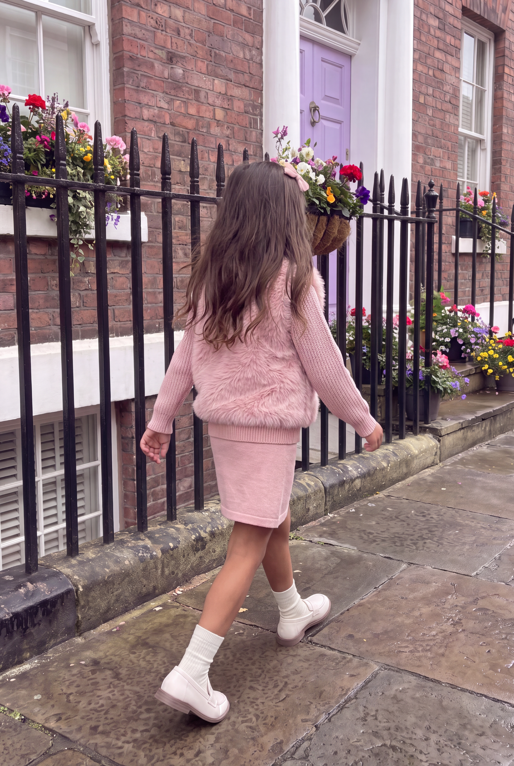 The Beau Knit Faux-Fur Skirt Set - Pink
