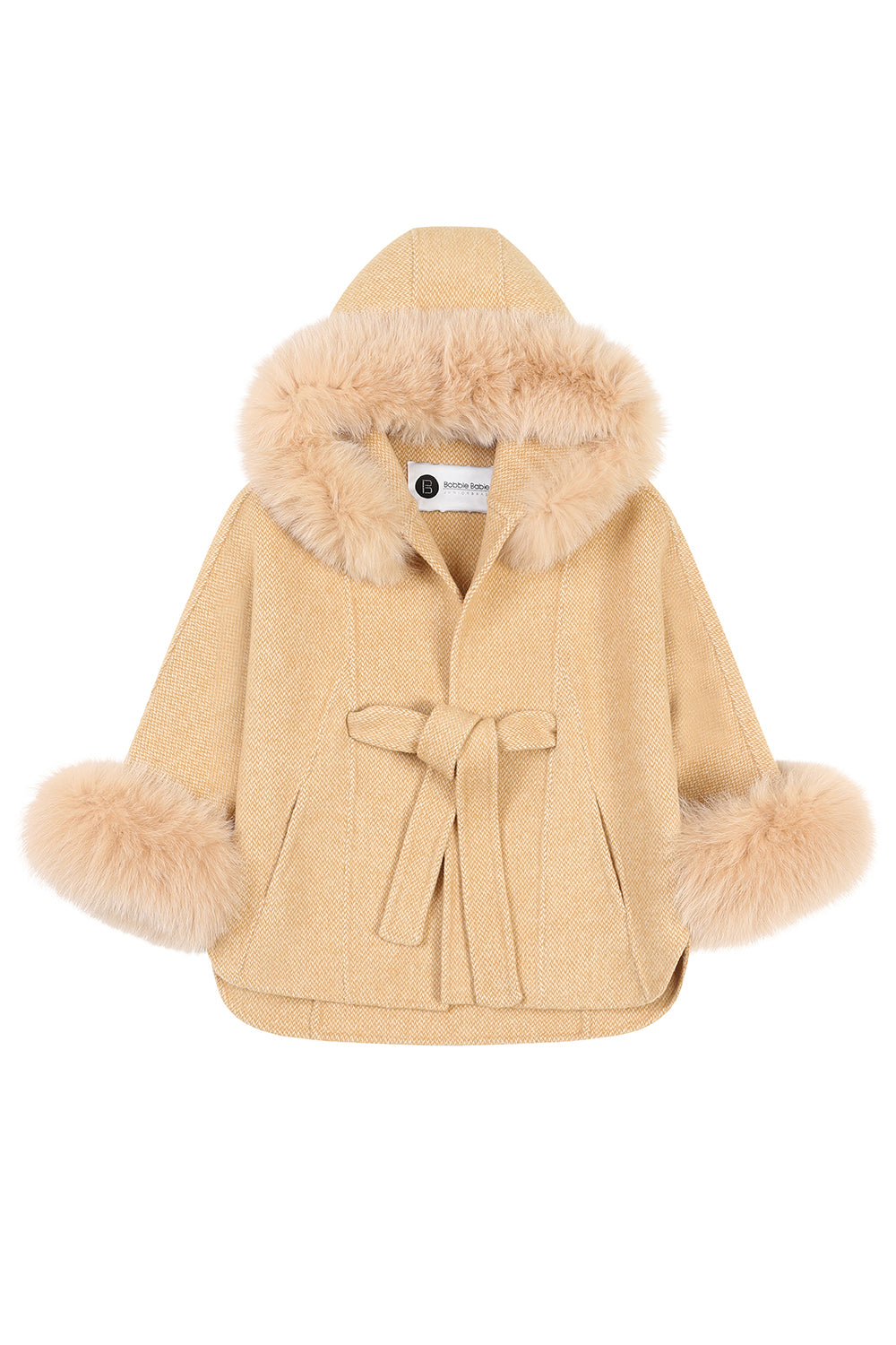 'Elodie' belted cashmere coat with hood  - Camel