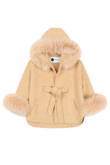 'Elodie' belted cashmere coat with hood  - Camel