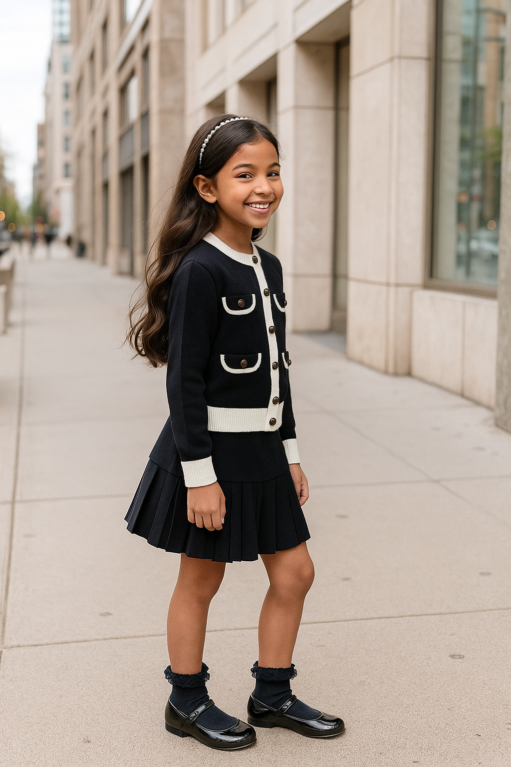 Kensington knitted cardigan and skirt set - navy blue