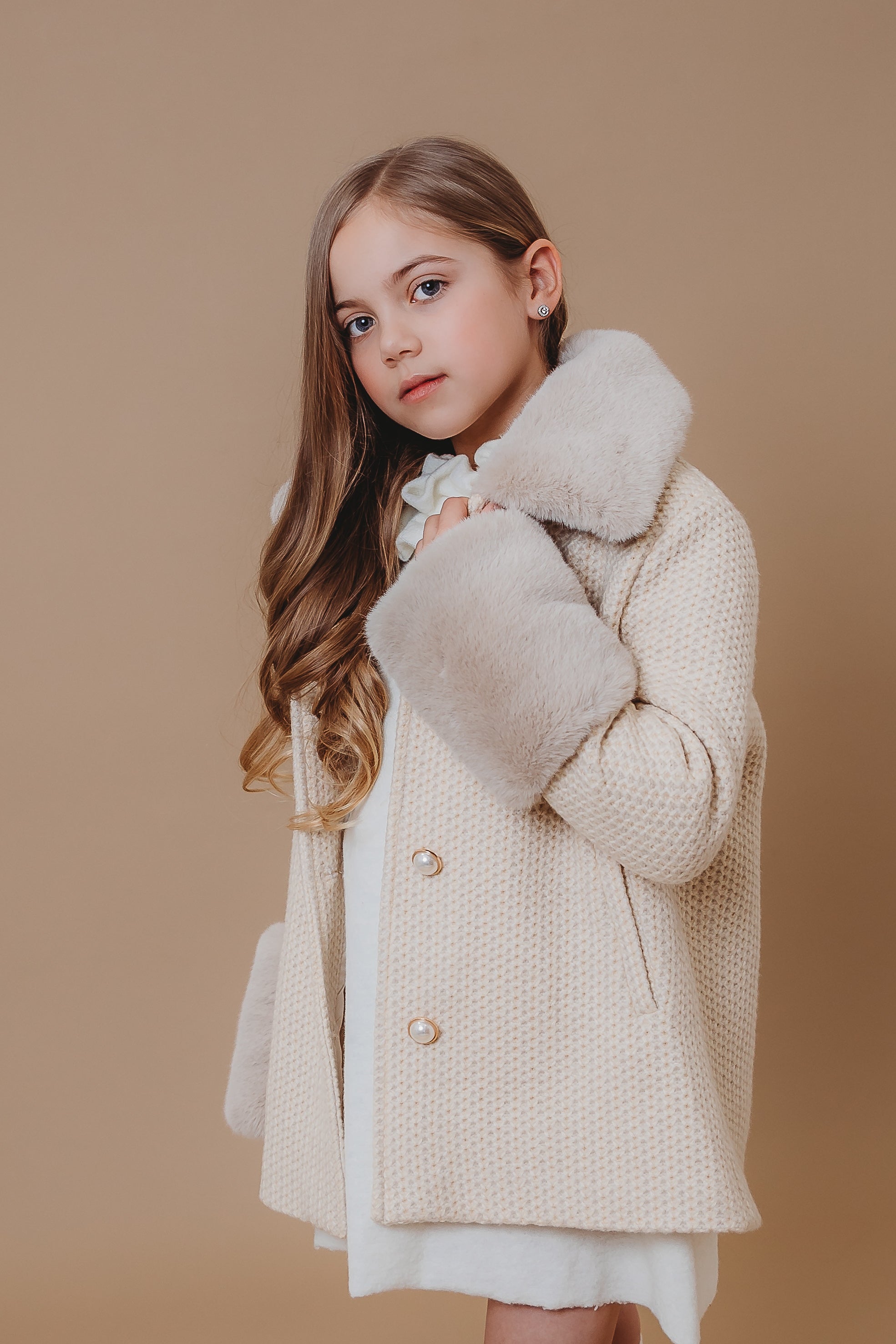 'Fleur' cashmere contrast coat / Ivory