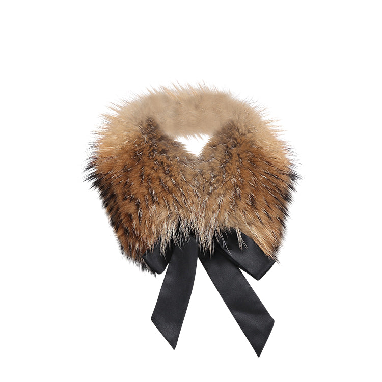 Fur trim collar with satin bow detail