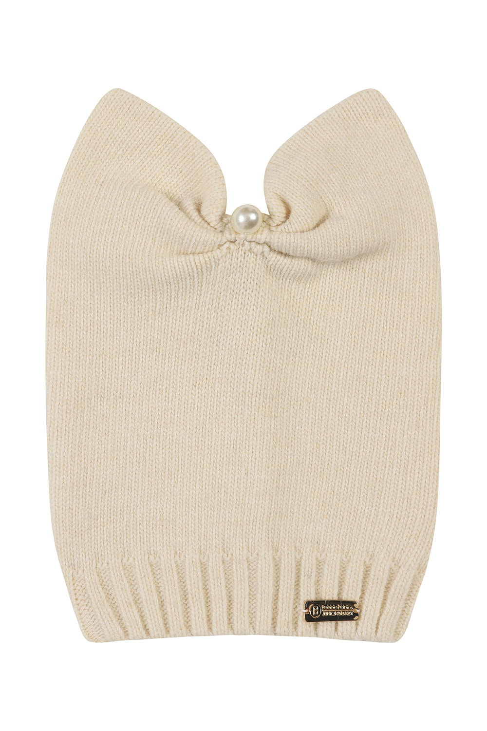 Knitted bow beanie hat / Cream