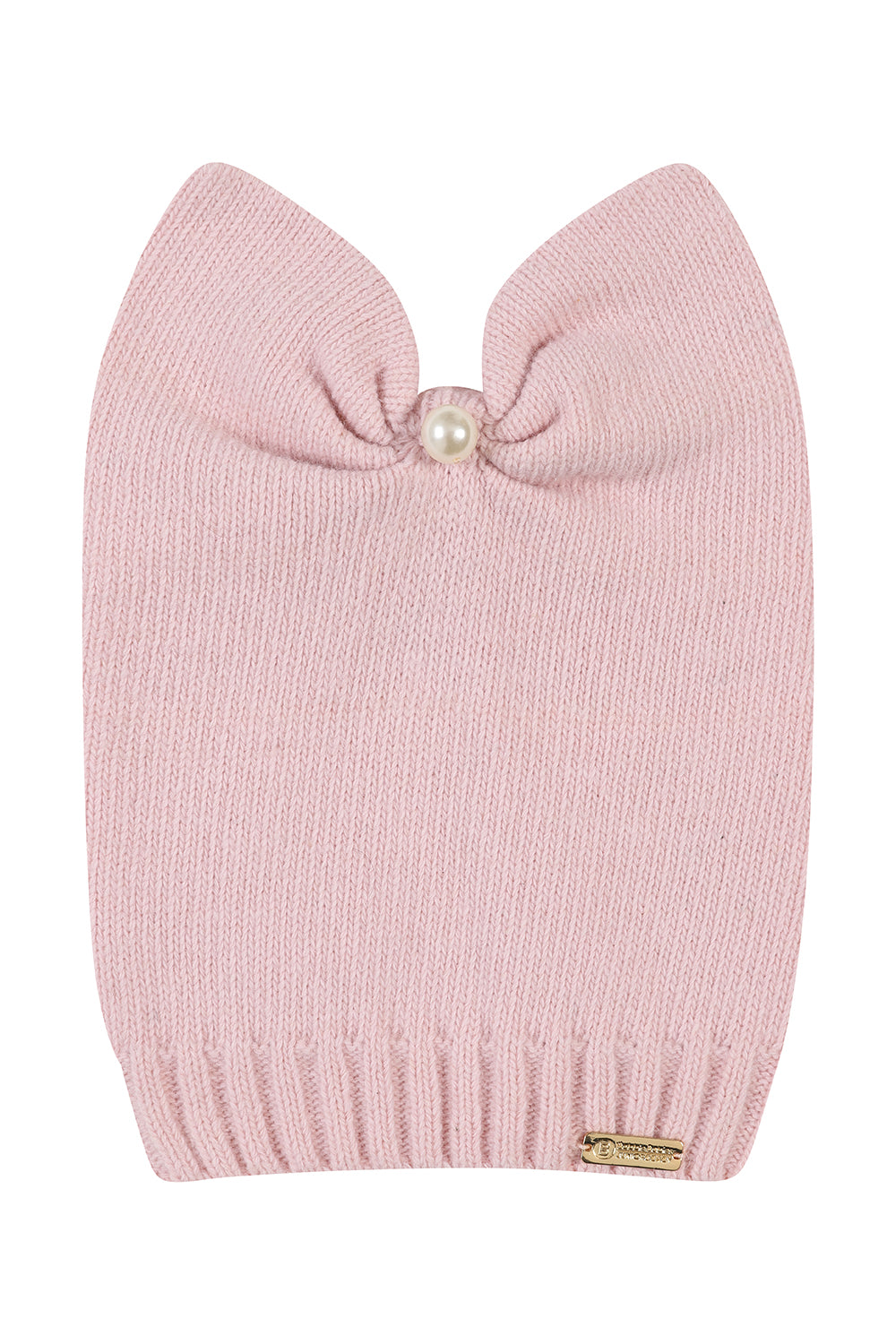 Knitted bow beanie hat / Pink