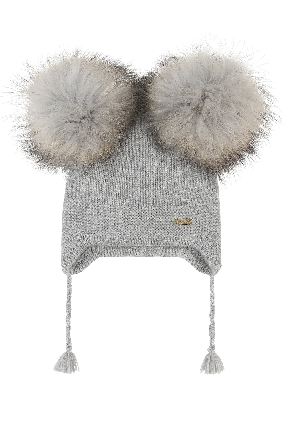 Angora Double pompom tassel hat / Grey