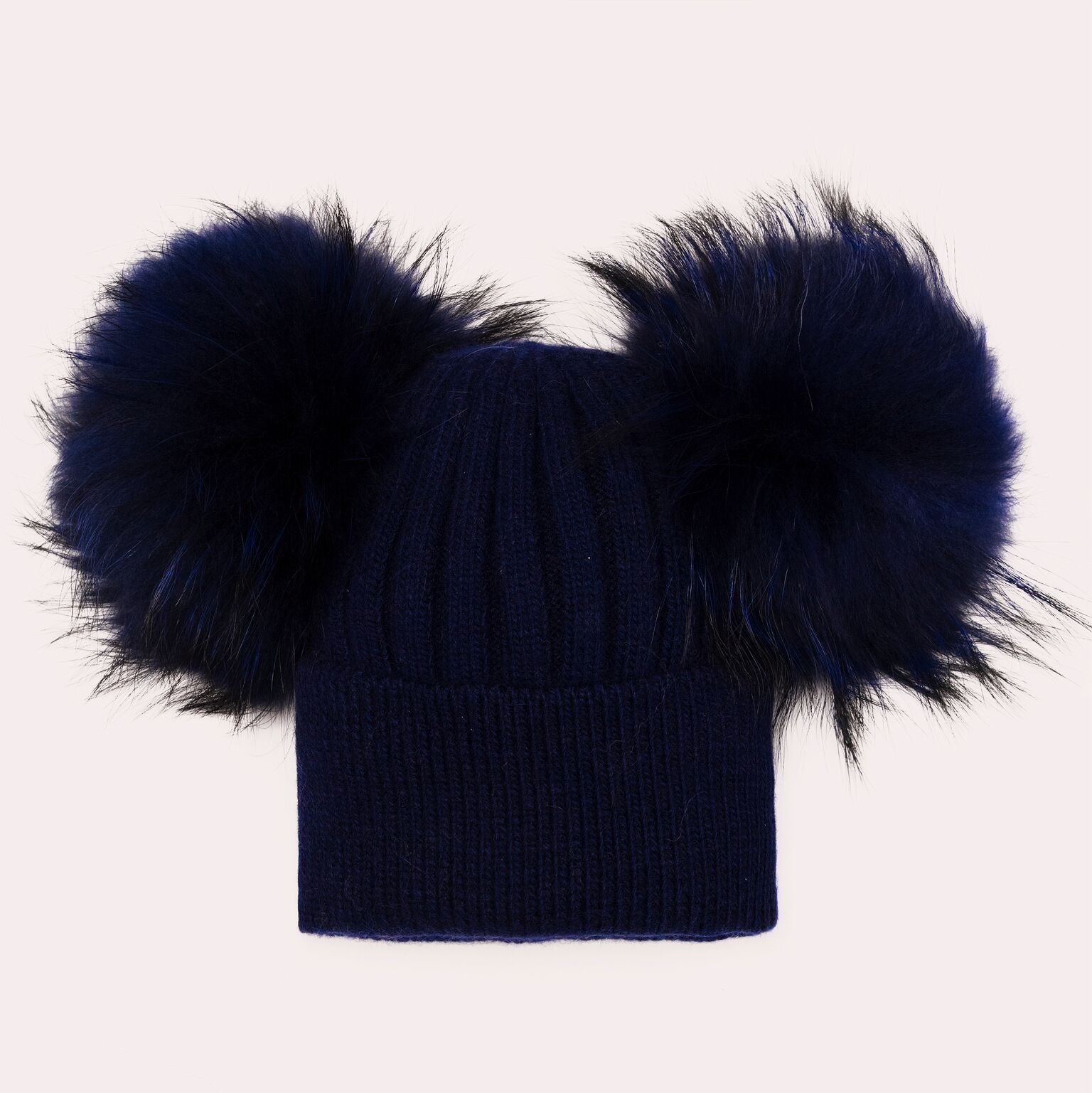 Luxe Angora double pom hat - NAVY BLUE