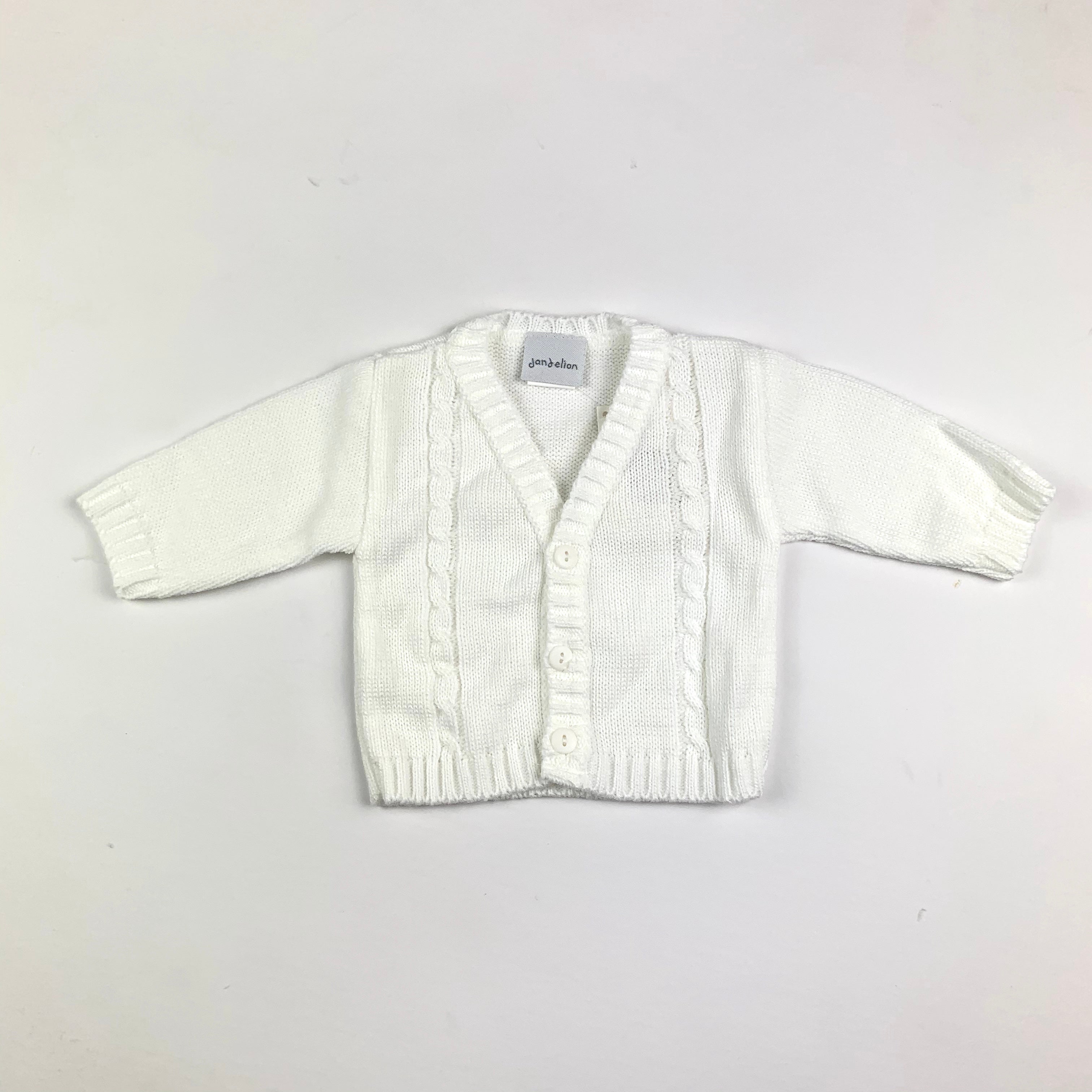 White cable knit baby cardigan