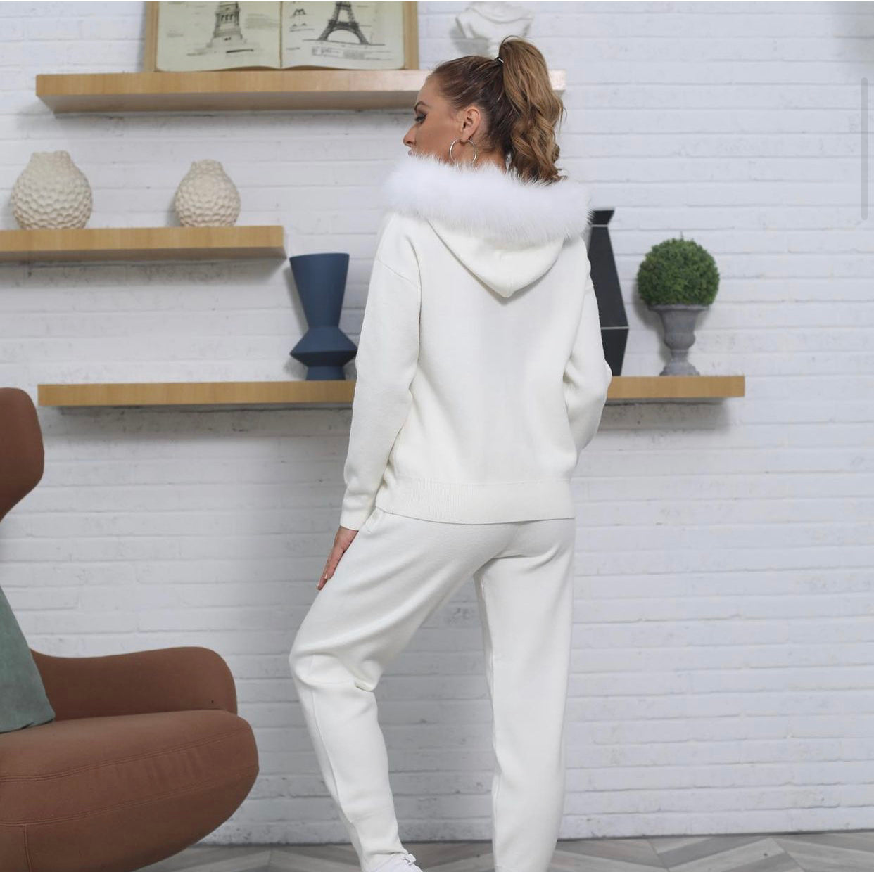 Womens knitted lounge tracksuit /  Ivory