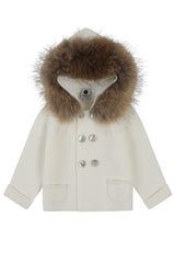 Bobble Babies knitted jacket in ivory / natural hood trim