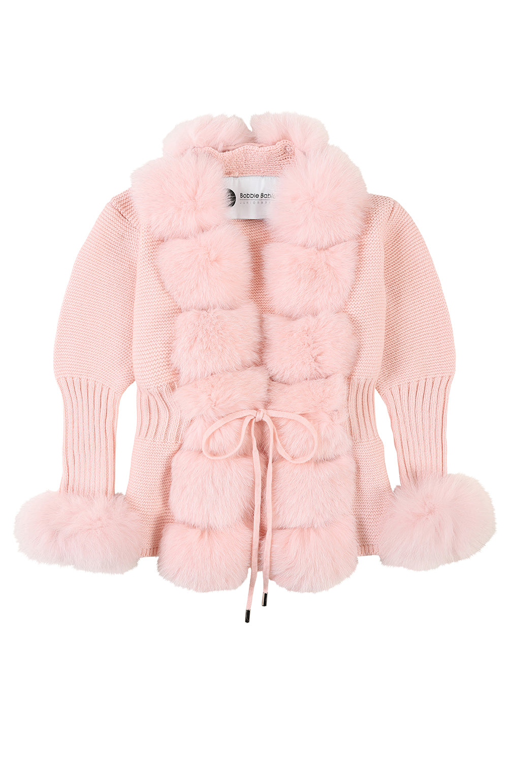 'Lili' Rib knit cardigan with fur trim - Pink