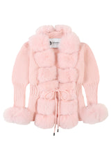 'Lili' Rib knit cardigan with fur trim - Pink