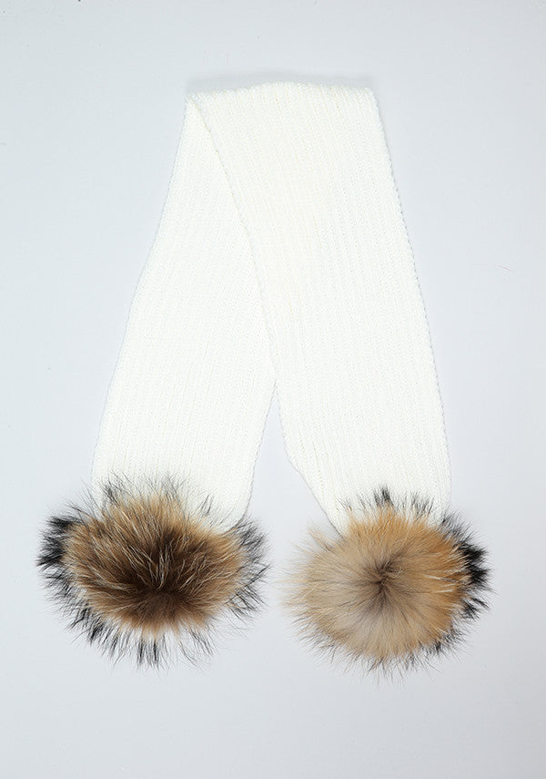 Winter White Double Pom Pom Scarf